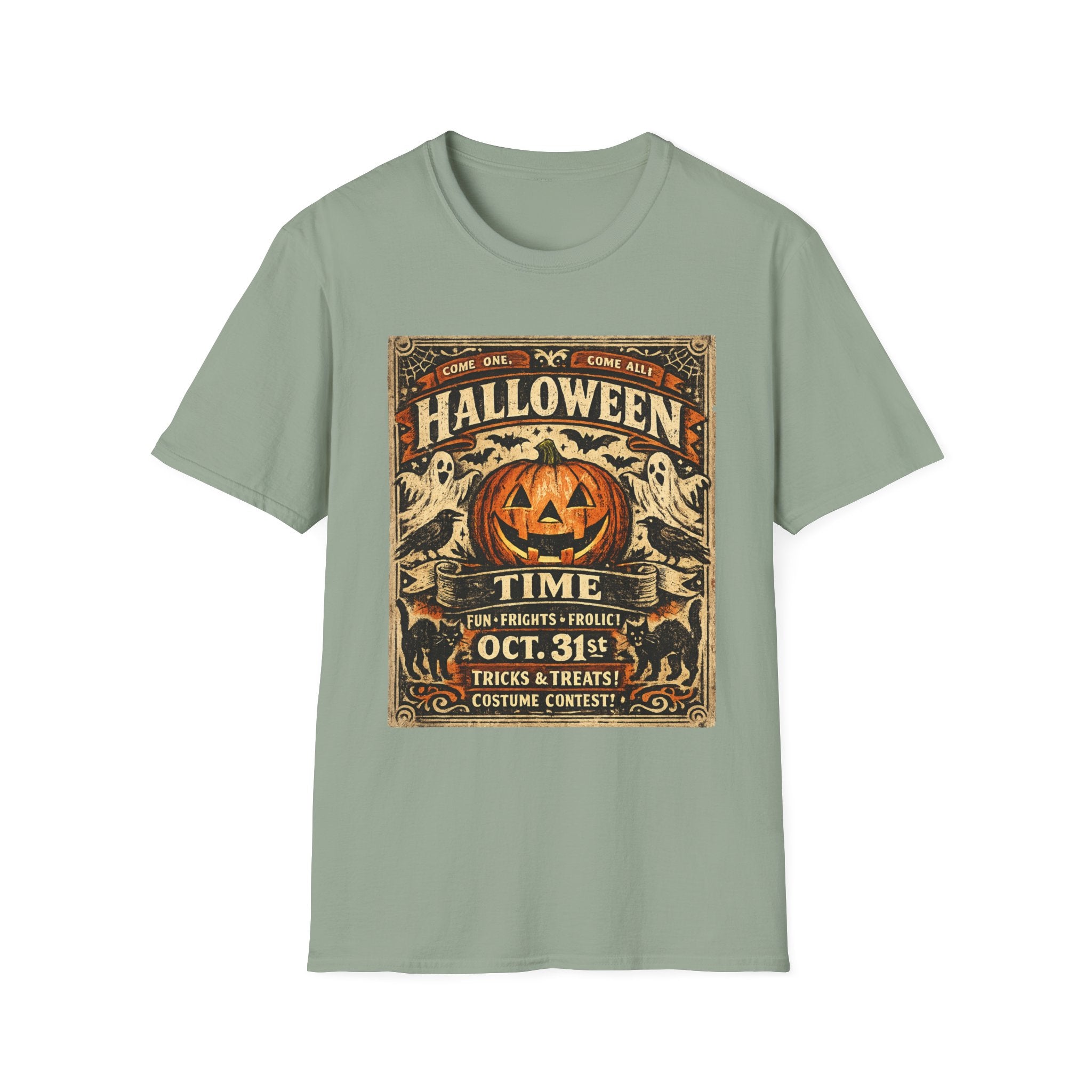 Vintage Halloween Pumpkin T-Shirt — "Halloween Time" Retro Poster Tee