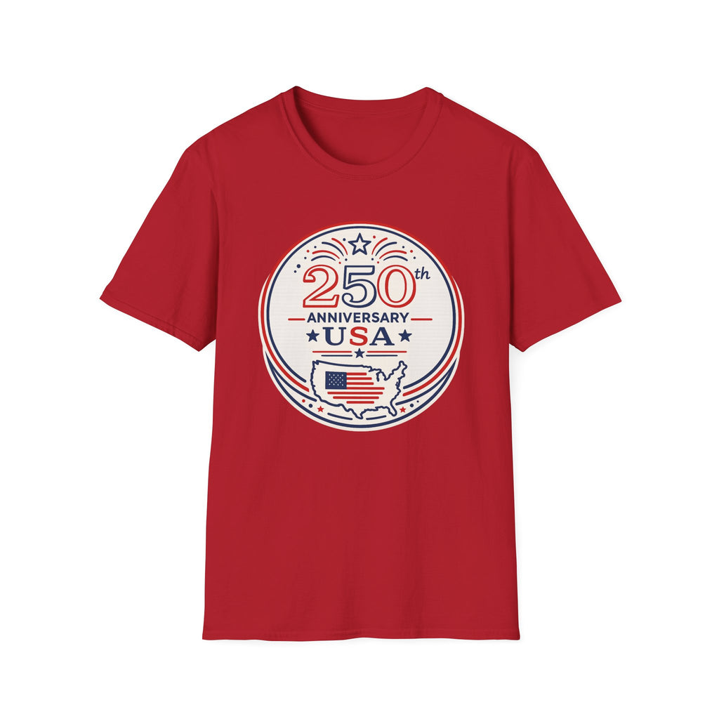 USA 250th Anniversary T-Shirt | Semiquincentennial Patriotic Map Graphic Tee, American Flag Round Emblem Top