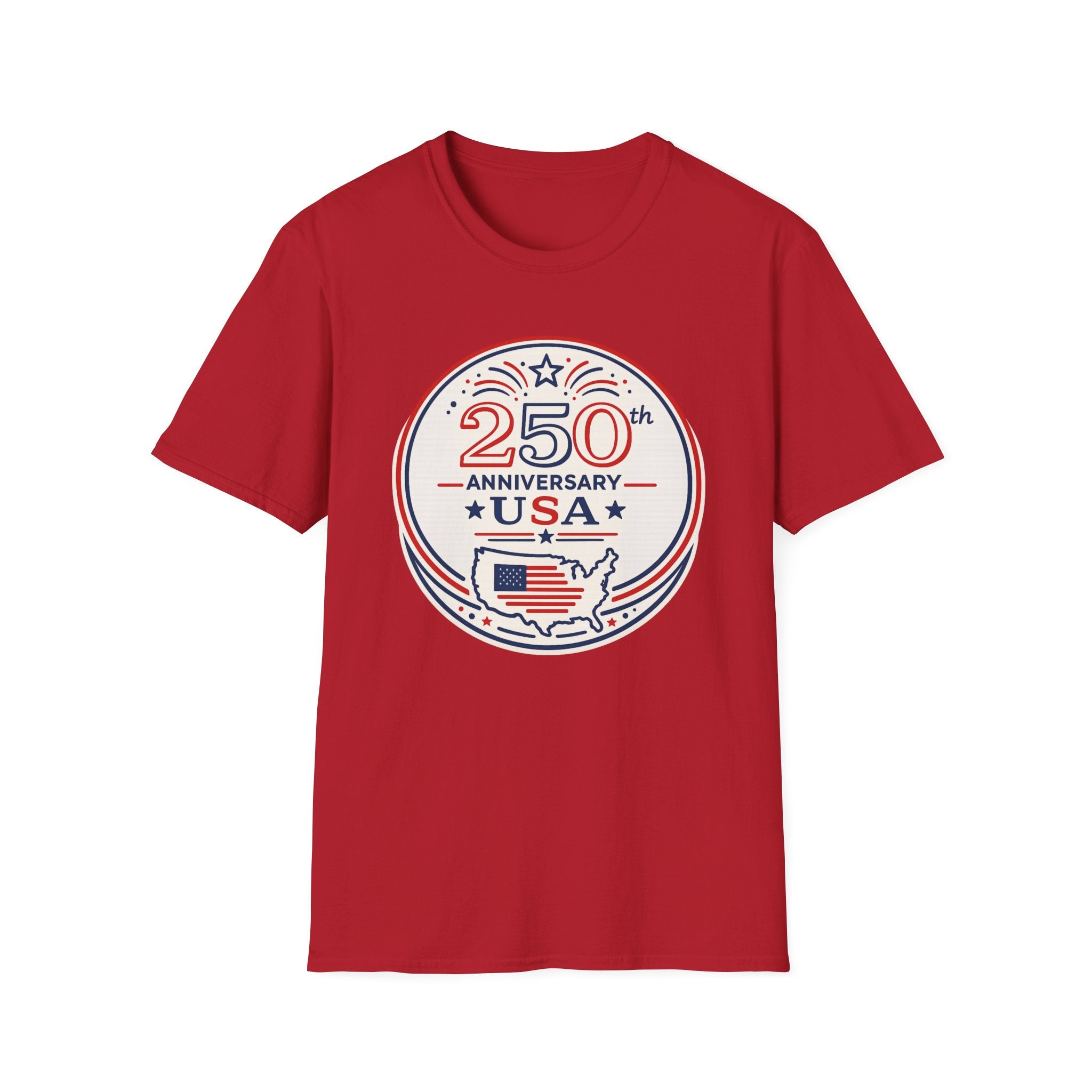 USA 250th Anniversary T-Shirt | Semiquincentennial Patriotic Map Graphic Tee, American Flag Round Emblem Top