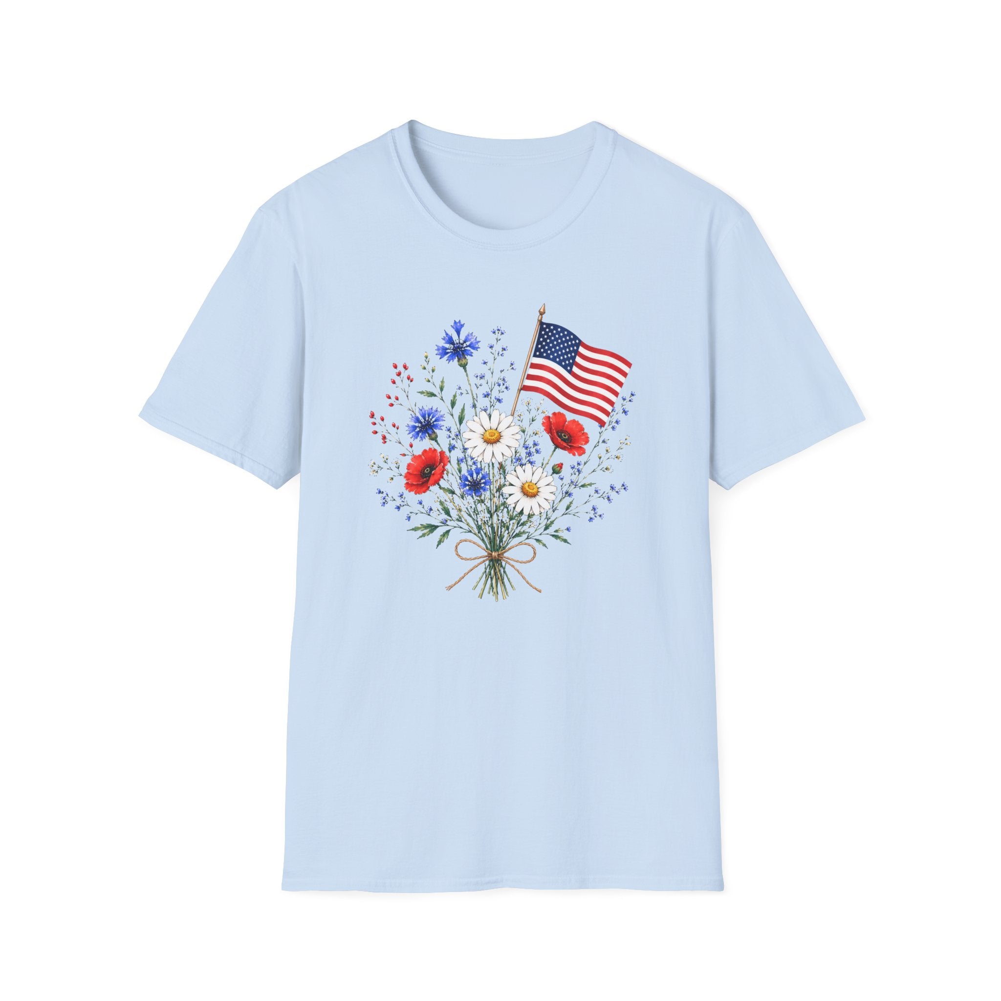 Patriotic Floral Bouquet Graphic Tee - 4th of July Wildflower T-Shirt