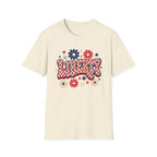 Liberty Retro USA Tee, Vintage Red White Blue Shirt, Patriotic Floral Graphic Top, Fourth of July Celebration Outfit Unisex Softstyle T-Shirt