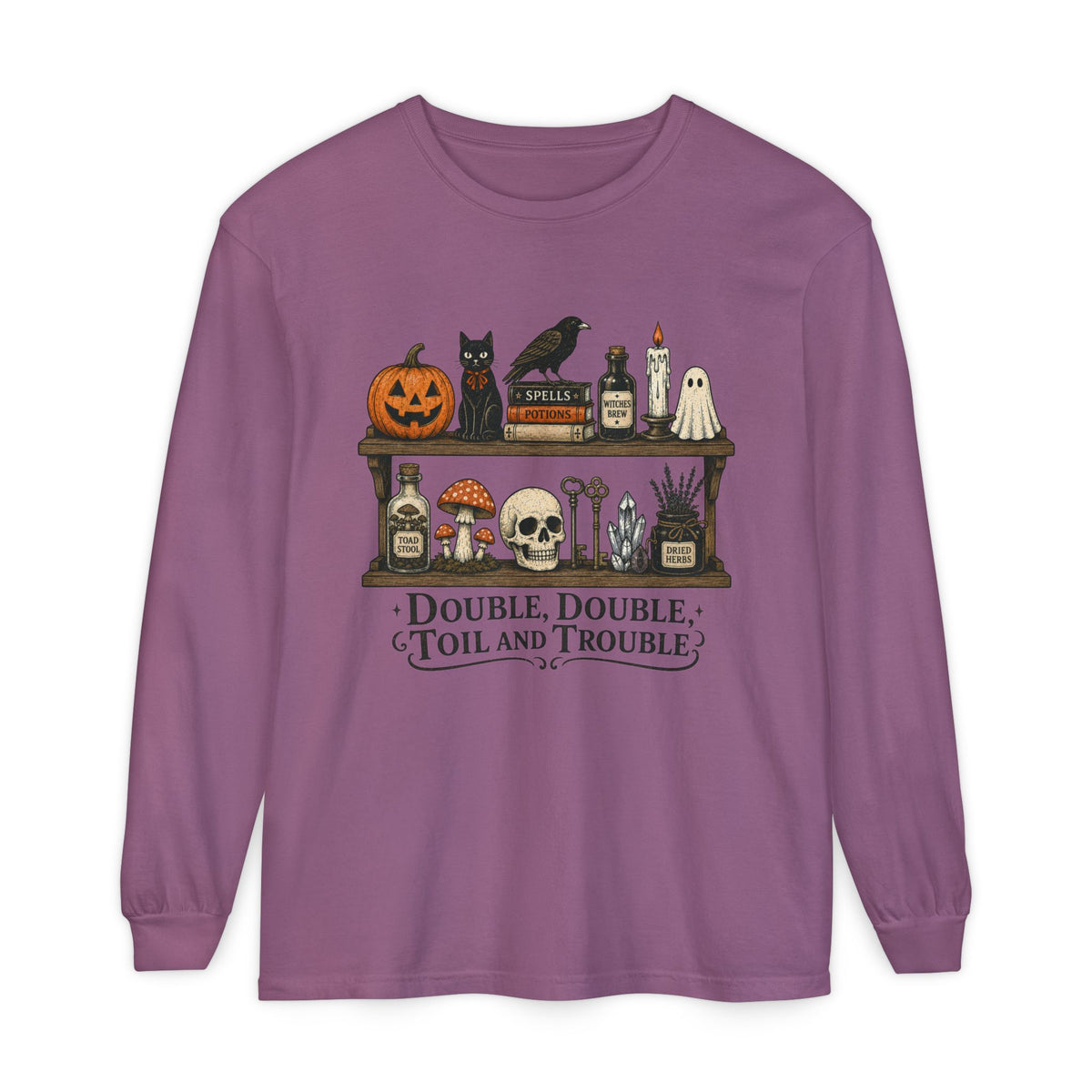 Halloween Potion Shelf "Double, Double, Toil and Trouble" Long Sleeve T-Shirt
