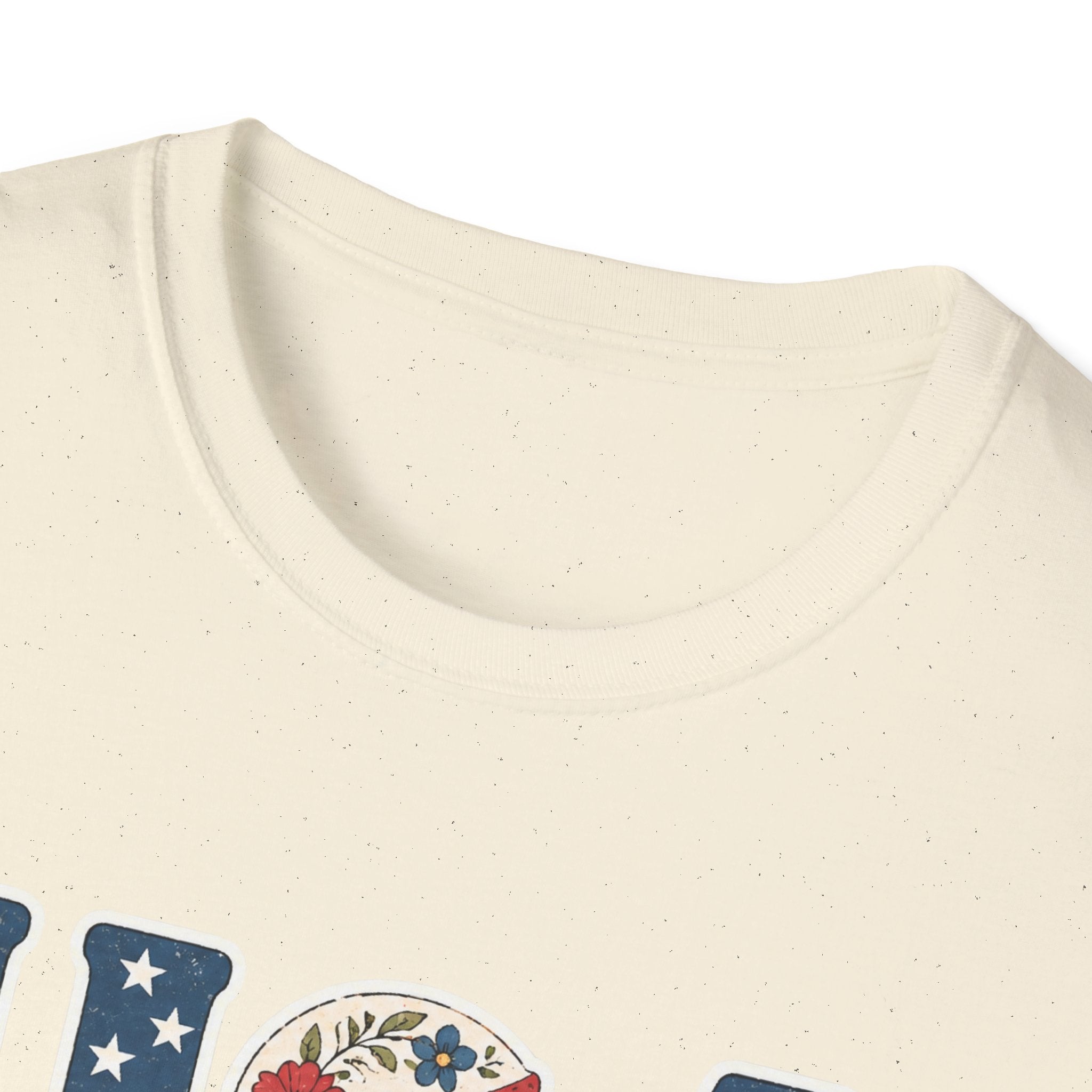 USA Patriotic Floral T-Shirt | American Flag Block Lettering Graphic Tee, Fourth Of July Vintage Cottagecore Top