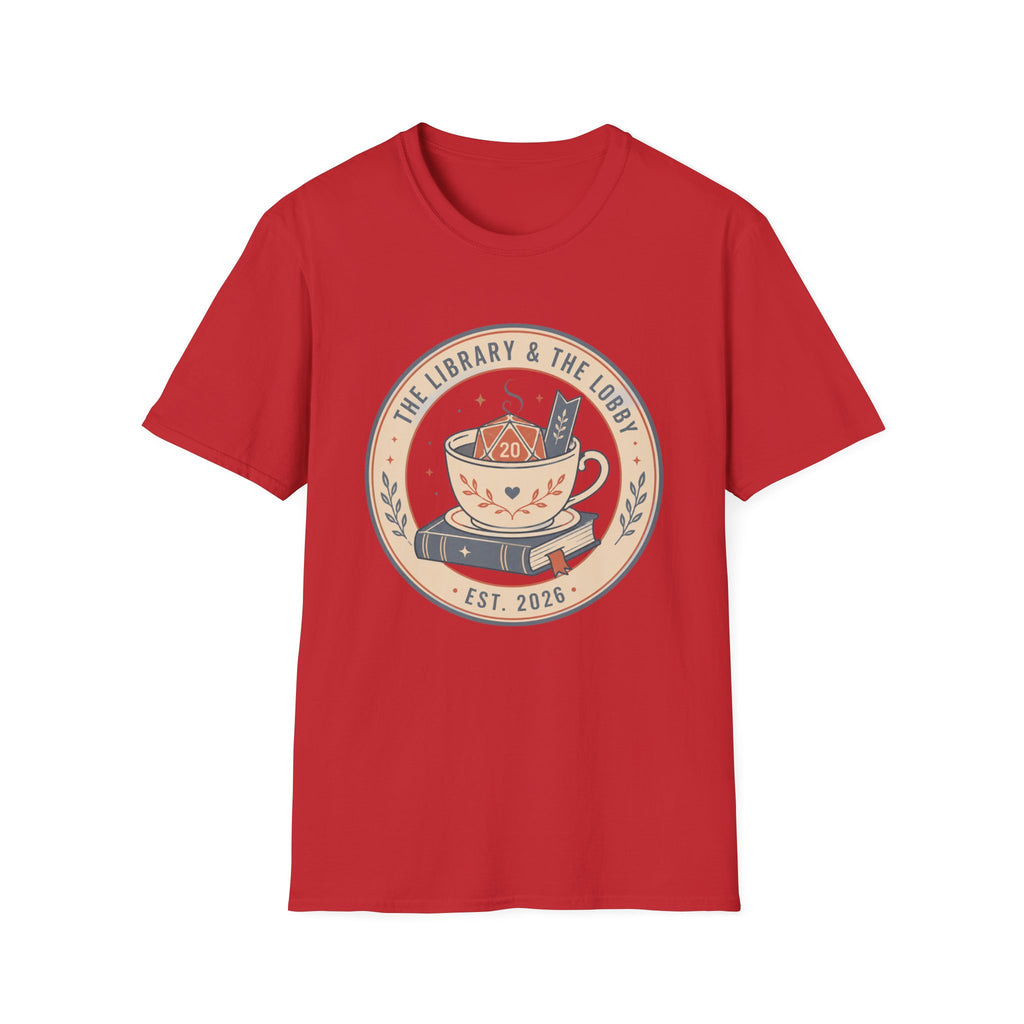 Library & The Lobby Tea Cup T‑Shirt — 'The Library & The Lobby' Vintage Bookstore Tee