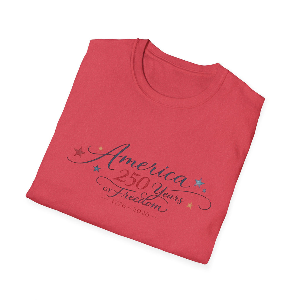 America 250 Years of Freedom Calligraphy Shirt, Elegant Script Patriotic Tee 1776 2026, Sophisticated Anniversary 4th of July T-Shirt, Patriotic