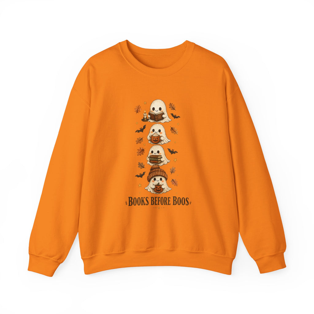 "Books Before Boos" Cute Halloween Ghost Stack Crewneck Sweatshirt