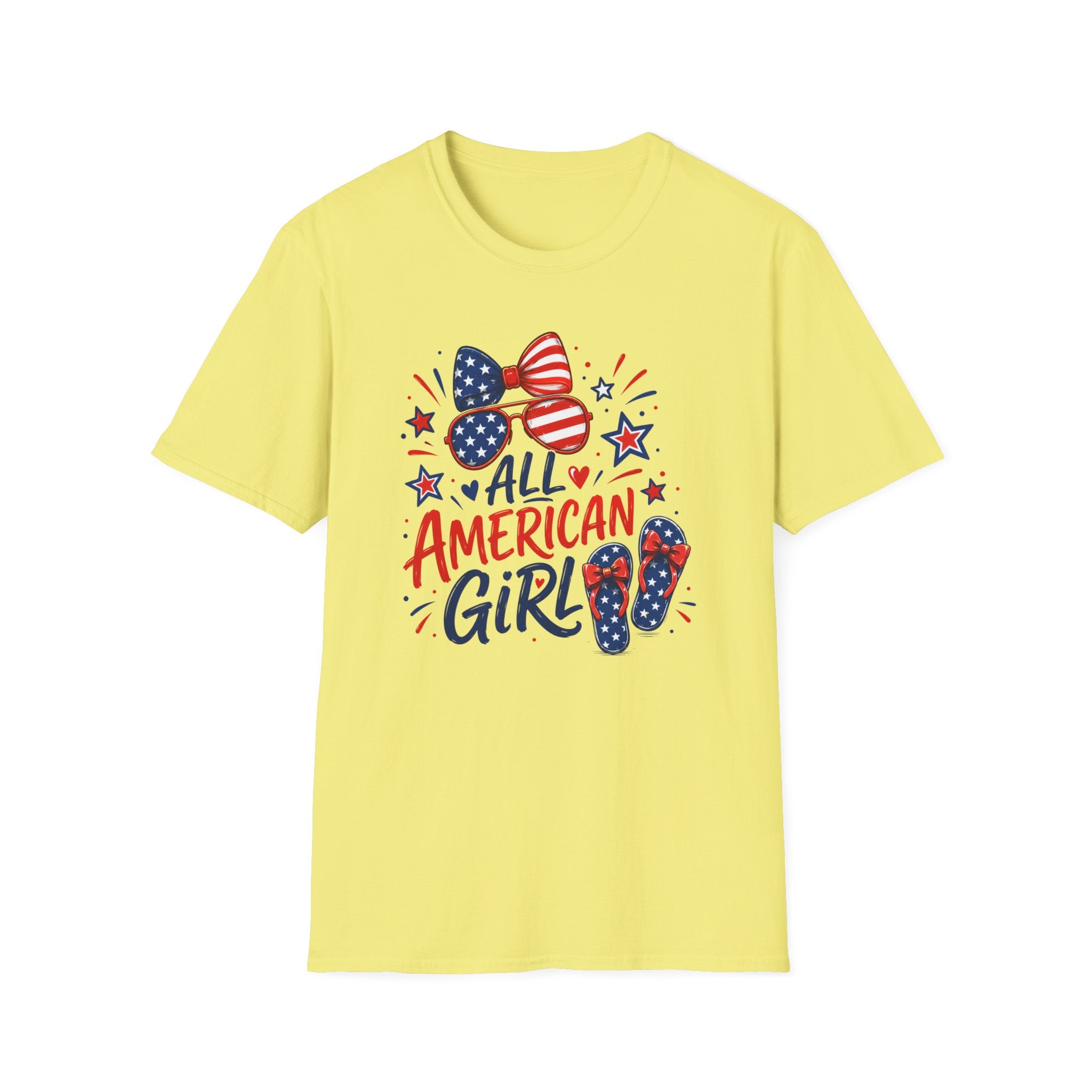 All American Girl Tee, Patriotic Bow Flip Flops Shirt, Red White Blue Graphic Top, Cute USA Fourth of July Outfit T-Shirt