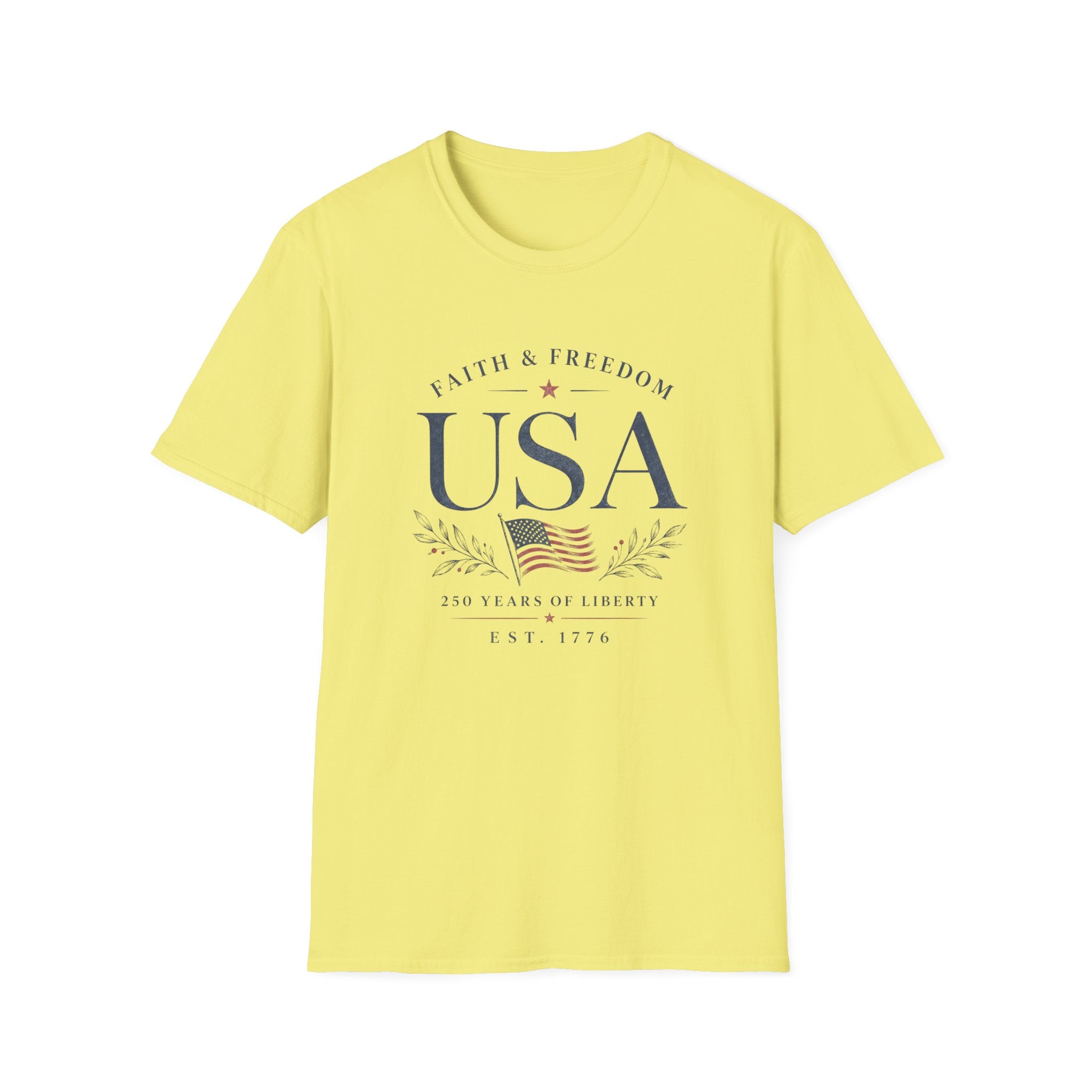 USA Faith Freedom T-Shirt | Patriotic 250 Years Liberty Graphic Tee, American Flag Heritage Top