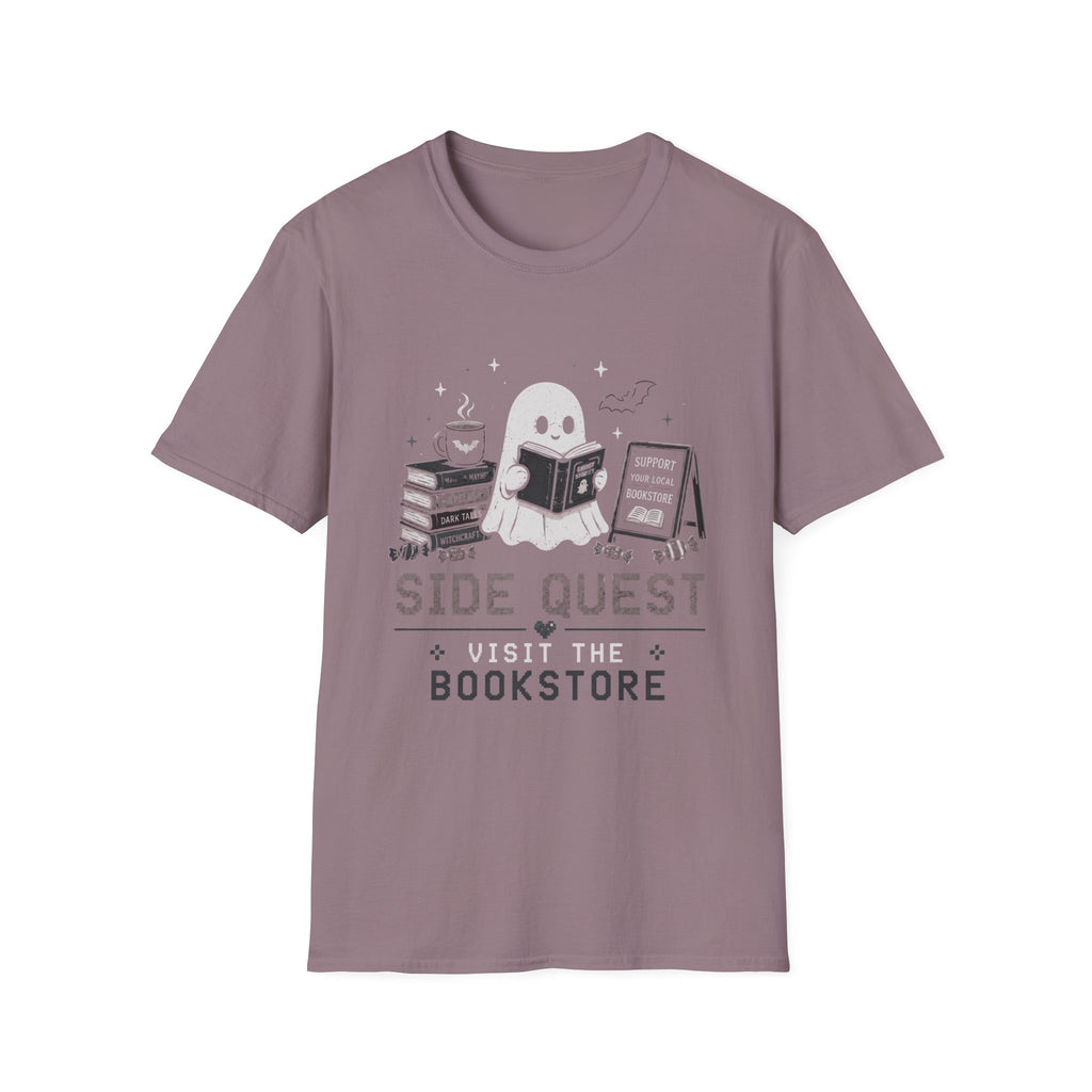 Ghost Reader T-Shirt — "Side Quest: Visit the Bookstore" Cute Halloween Book Lover Tee