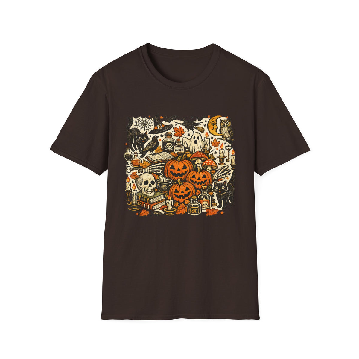Halloween Vintage Graphic T-Shirt — Pumpkins, Cats & Spooky Night