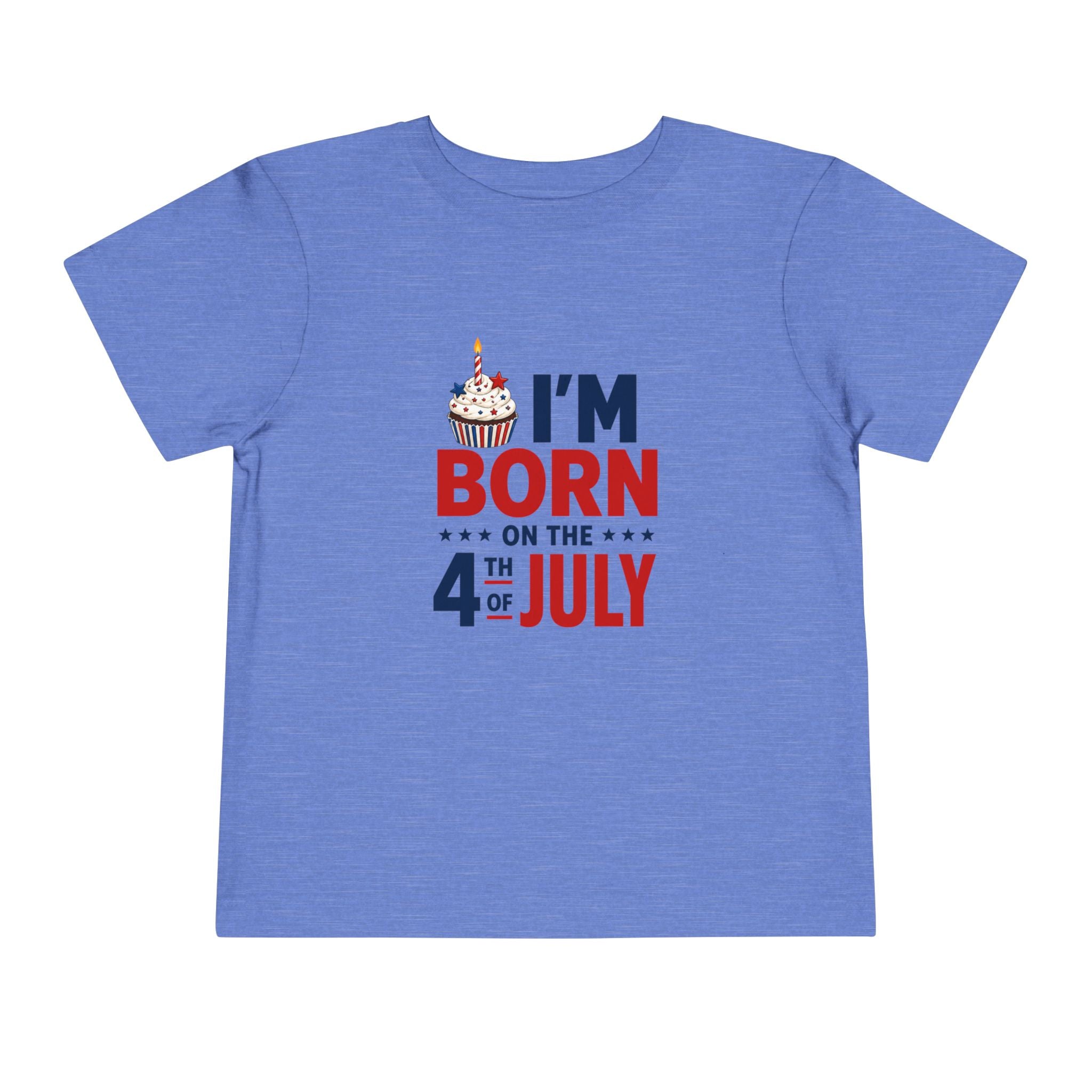 Born on the 4th of July Tee, Patriotic Birthday USA Shirt, Red White Blue Cupcake Graphic Top, Independence Day Celebration Outfit Toddler Short Sleeve Tee