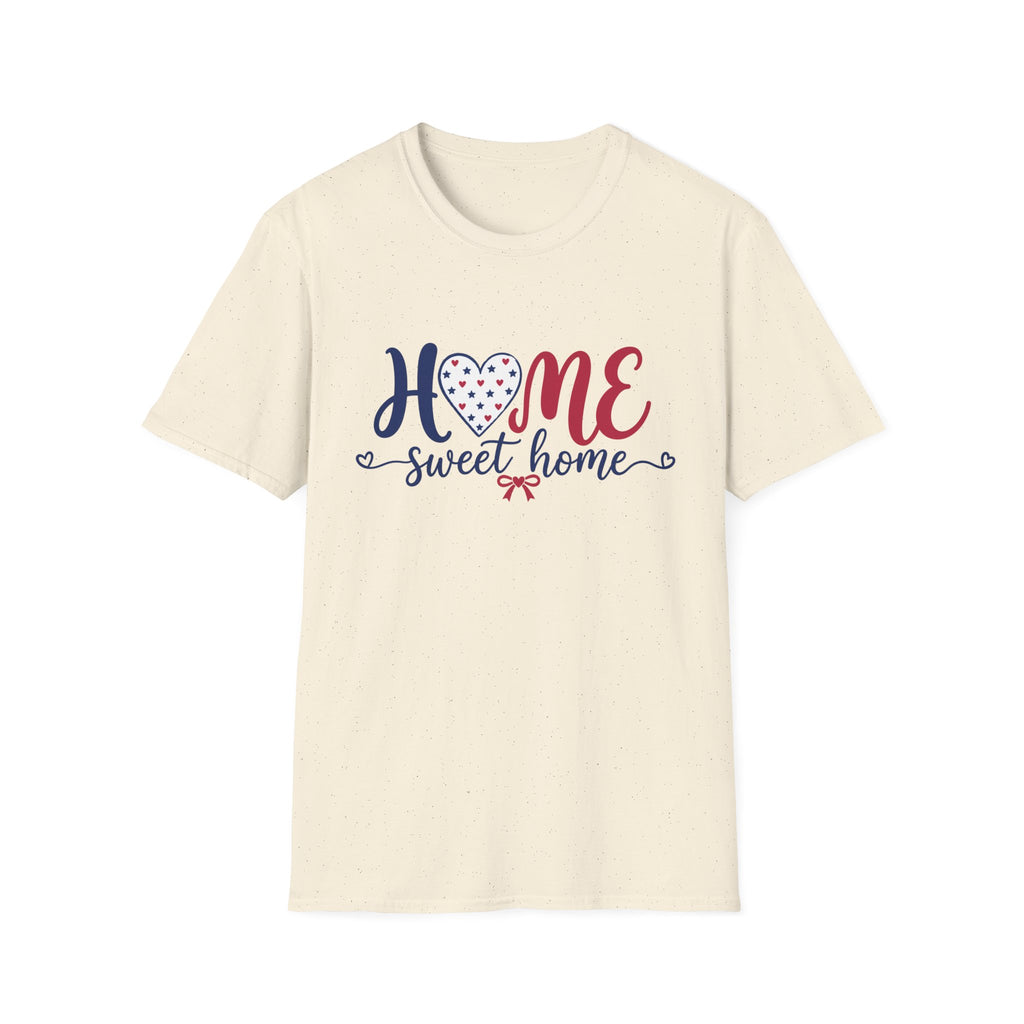 Patriotic Home Sweet Graphic Tee - 4th of July Heart Bow T-Shirt USA Flag Top Red White Blue Coquette