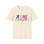 Patriotic Home Sweet Graphic Tee - 4th of July Heart Bow T-Shirt USA Flag Top Red White Blue Coquette