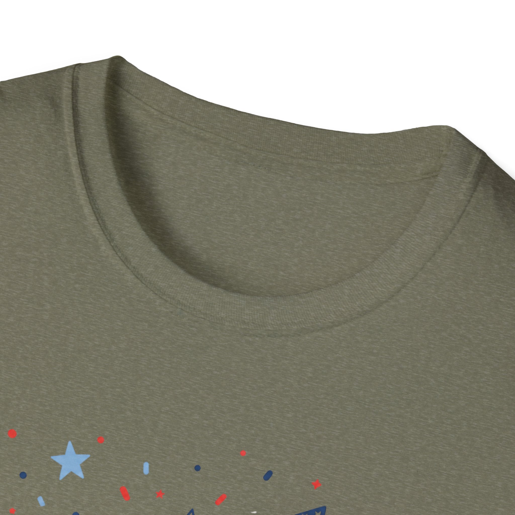 Patriotic Doodle Collage T-Shirt, Cute 4th of July Bow Heart Flag Confetti Tee, Whimsical Festive America Shirt, Coquette Patriotic Icon Scatter Gift