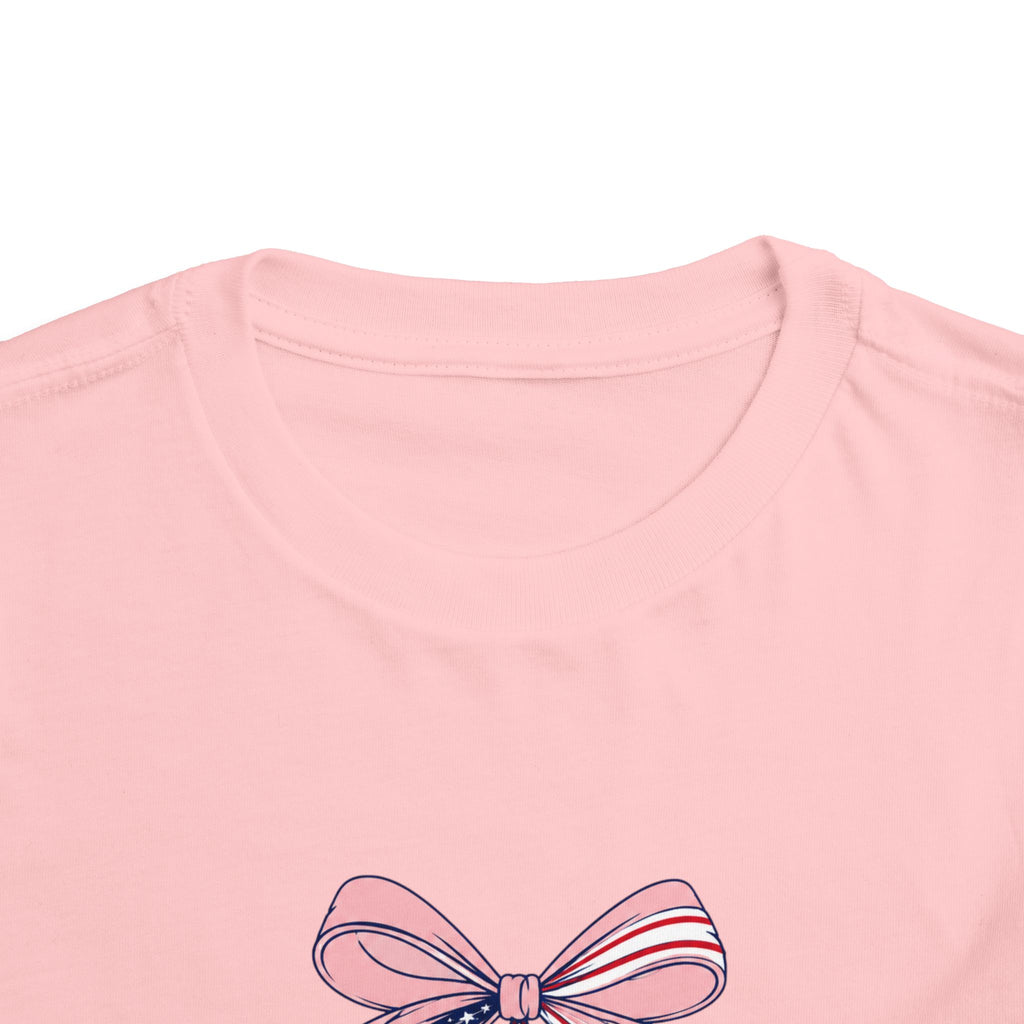 Made in the USA Cherry Tee, Patriotic Red White Blue Shirt, Cute Bow Fruit Graphic Top, Fourth of July Summer Outfit Toddler Short Sleeve Tee