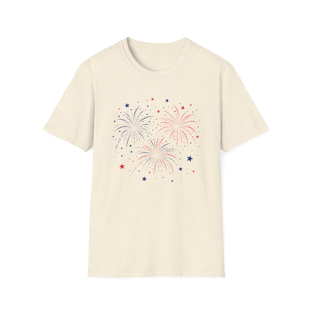 Minimalist Patriotic Fireworks T-Shirt | Fourth Of July American Flag Colors Graphic Tee, Red White Blue Stars Top