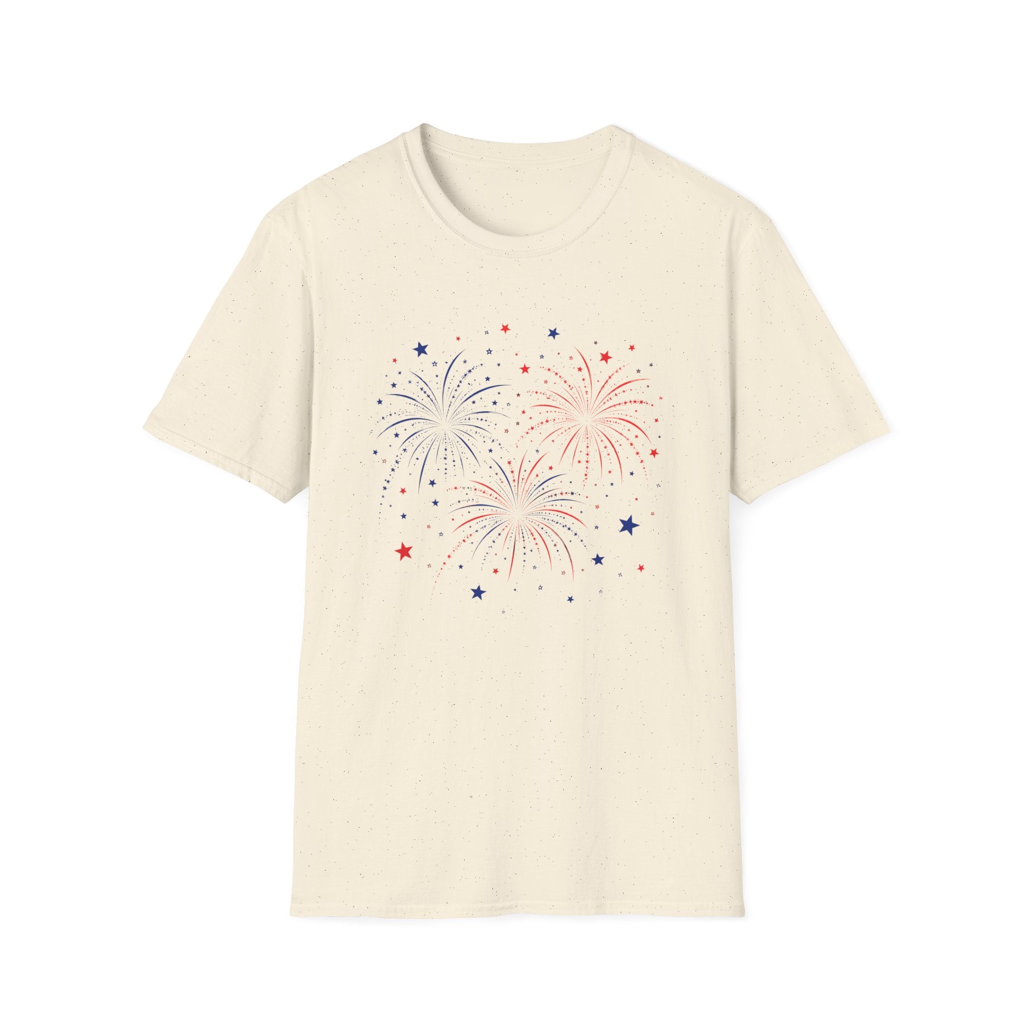 Minimalist Patriotic Fireworks T-Shirt | Fourth Of July American Flag Colors Graphic Tee, Red White Blue Stars Top
