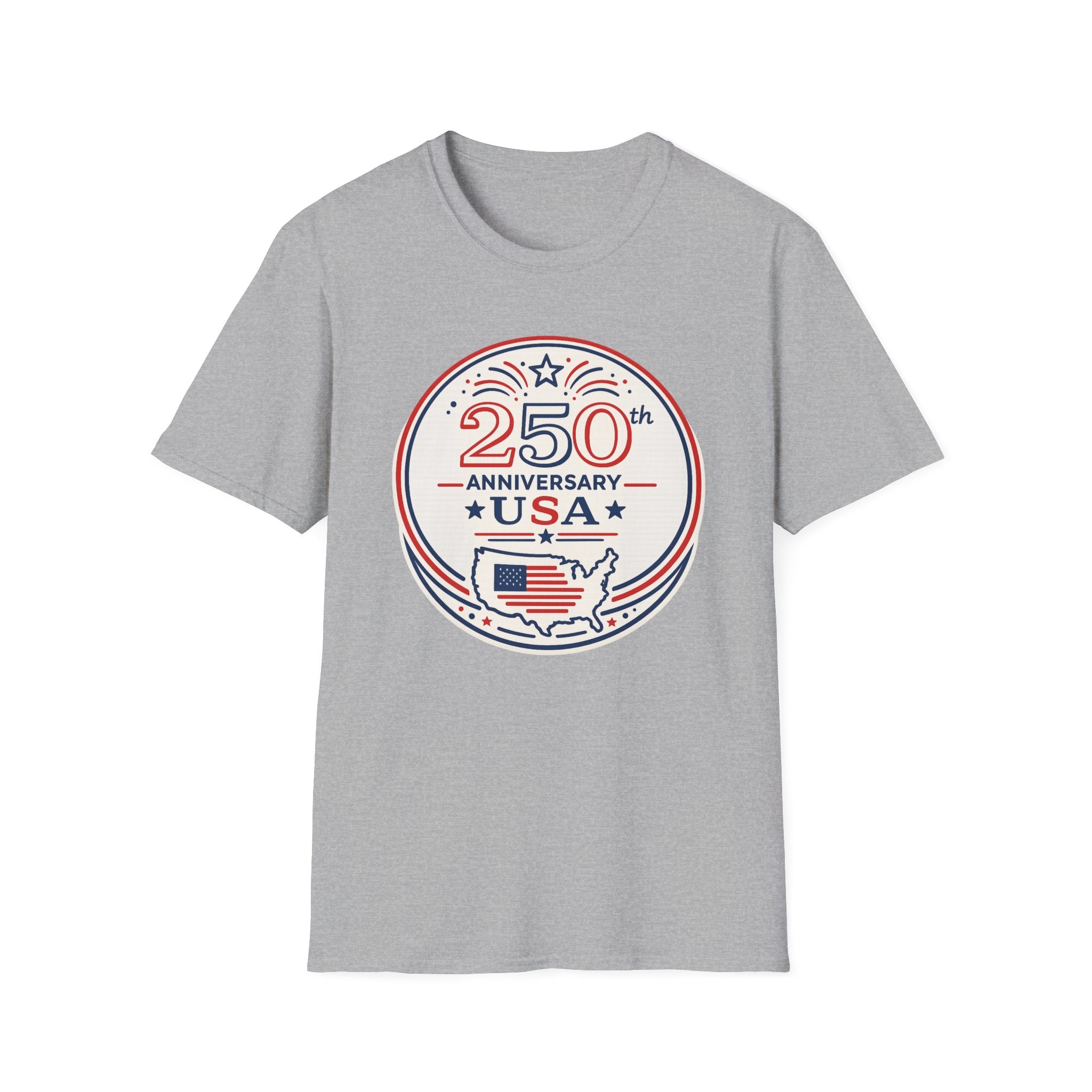 USA 250th Anniversary T-Shirt | Semiquincentennial Patriotic Map Graphic Tee, American Flag Round Emblem Top