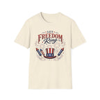 Let Freedom Ring T-Shirt | Patriotic Uncle Sam Hat Graphic Tee, Fourth Of July Charcoal Fireworks Top