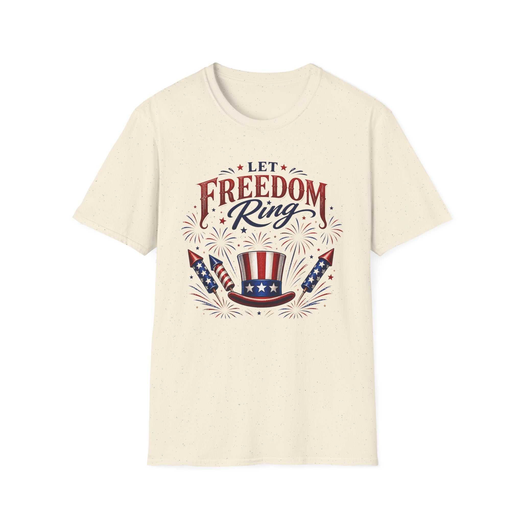 Let Freedom Ring T-Shirt | Patriotic Uncle Sam Hat Graphic Tee, Fourth Of July Charcoal Fireworks Top