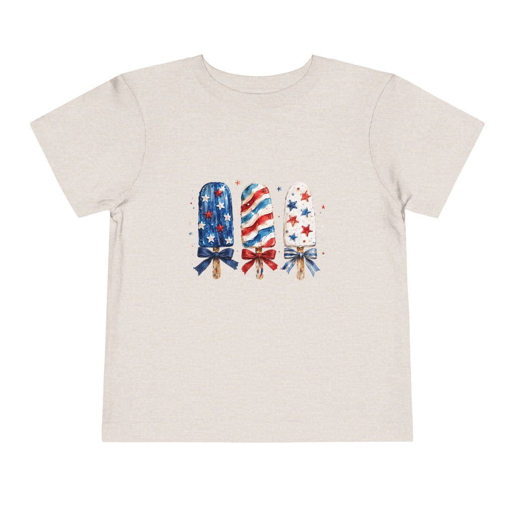 Patriotic Popsicle Trio Tee, Red White Blue USA Shirt, Cute Summer Fireworks Graphic Top, Fourth of July Celebration Outfit Toddler Short Sleeve Tee