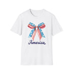 Coquette Patriotic Bow Shirt, 4th of July Women's T-Shirt, American Flag Bow Tee, USA Watercolor Bow, Stars and Stripes Shirt, Independence Day Gift