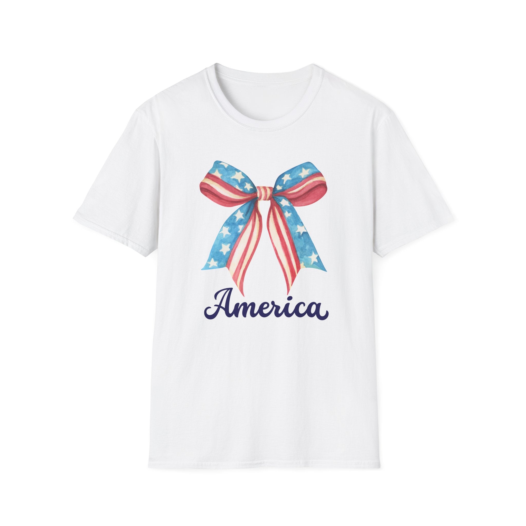Coquette Patriotic Bow Shirt, 4th of July Women's T-Shirt, American Flag Bow Tee, USA Watercolor Bow, Stars and Stripes Shirt, Independence Day Gift