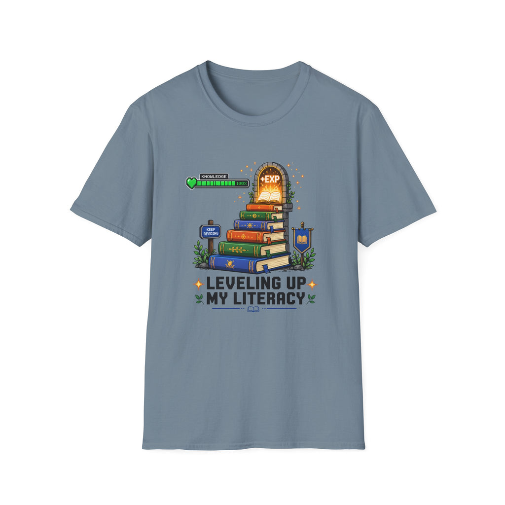 Literacy Level-Up T-Shirt — "Leveling Up My Literacy" Book Gamer Tee