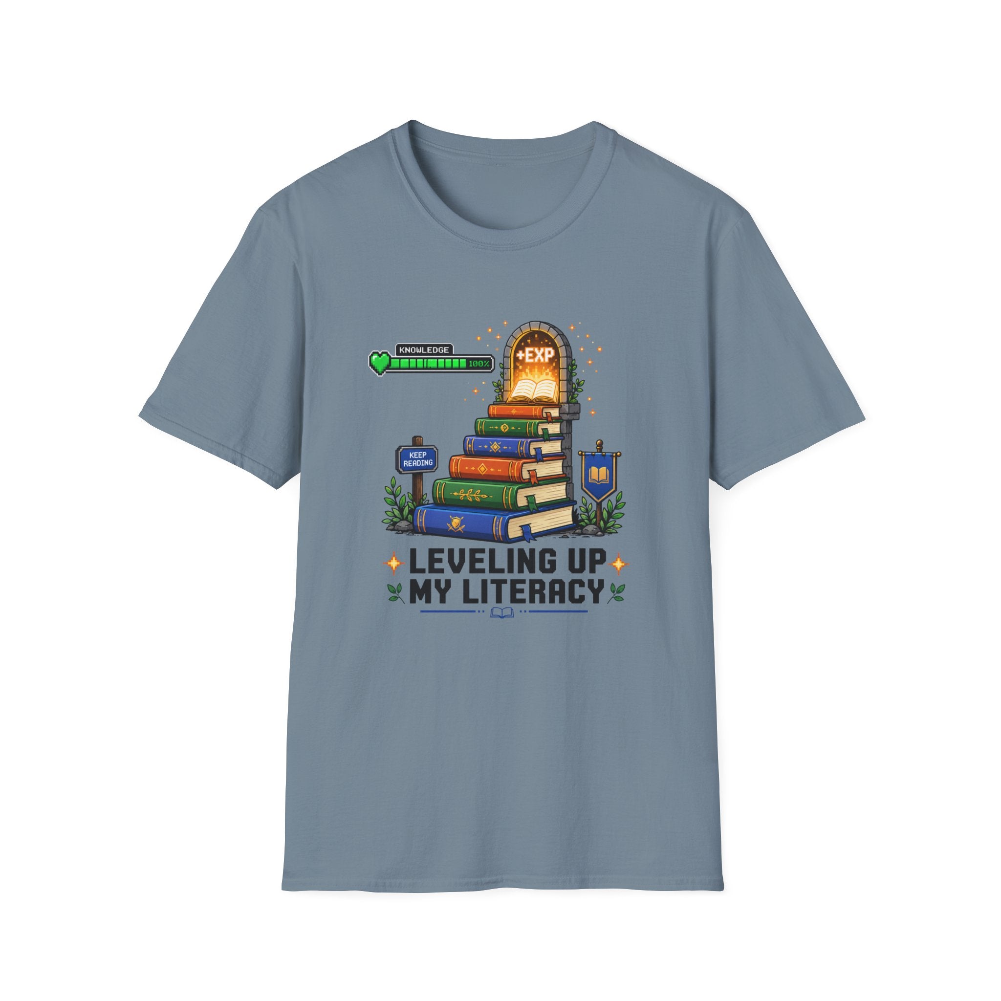 Literacy Level-Up T-Shirt — "Leveling Up My Literacy" Book Gamer Tee