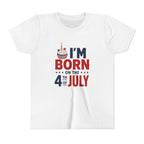 Born on the 4th of July Tee, Patriotic Birthday USA Shirt, Red White Blue Cupcake Graphic Top, Independence Day Celebration Outfit Youth Short Sleeve Tee