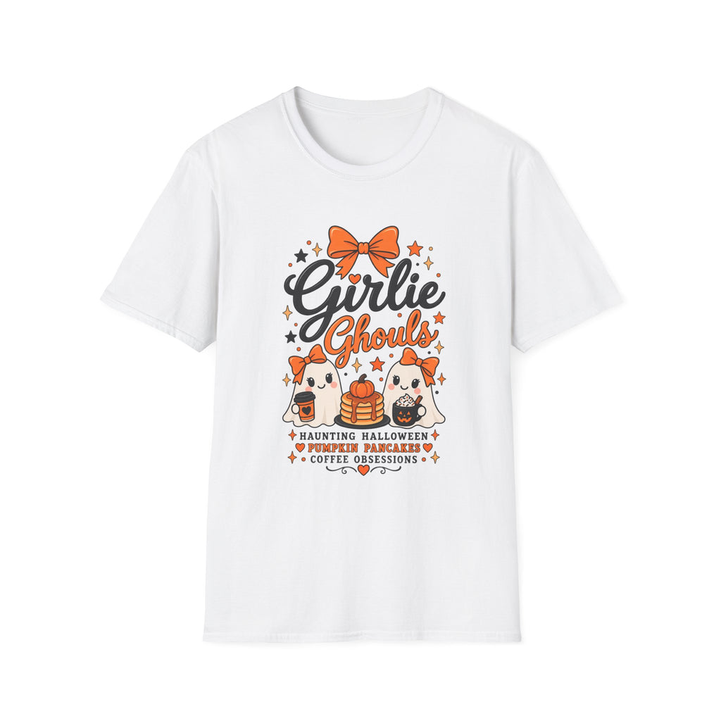 Girlie Ghouls Halloween T‑Shirt — Cute Orange Bow Spooky Graphic Tee