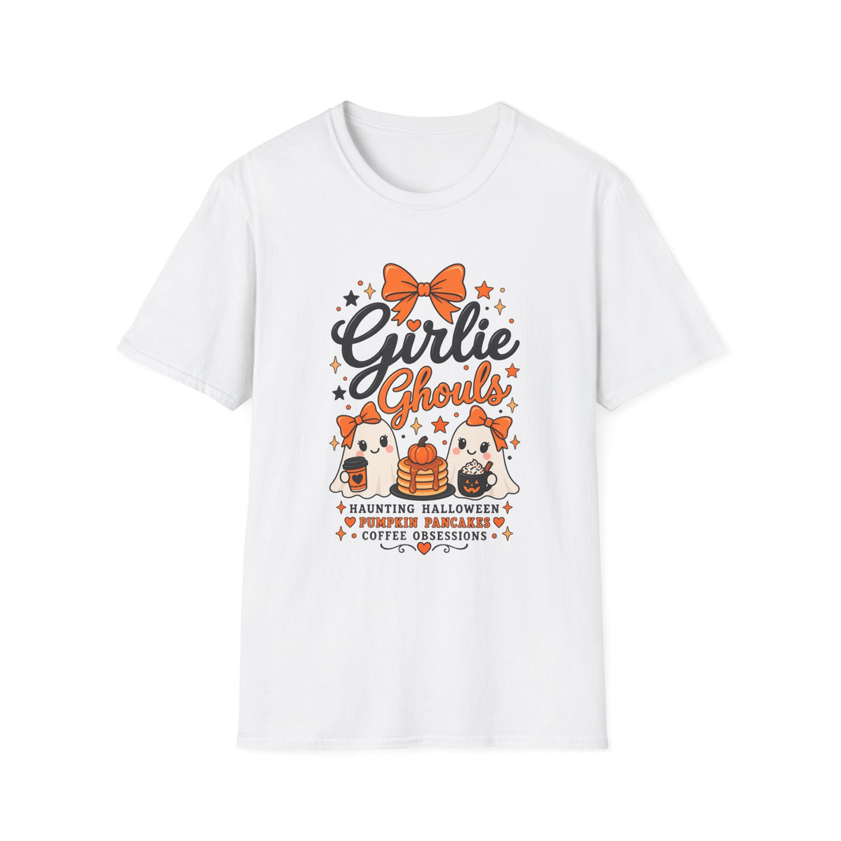 Girlie Ghouls Halloween T‑Shirt — Cute Orange Bow Spooky Graphic Tee