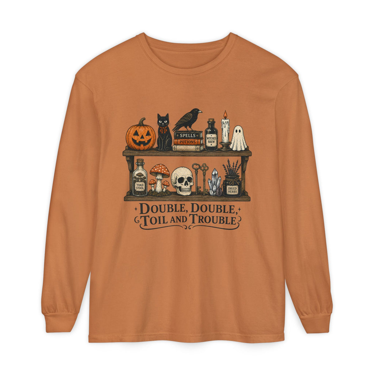 Halloween Potion Shelf "Double, Double, Toil and Trouble" Long Sleeve T-Shirt