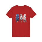 Patriotic Popsicle Trio Tee, Red White Blue Bow Shirt, Cute USA Summer Graphic Top, Fourth of July Celebration Outfit Youth Short Sleeve Tee