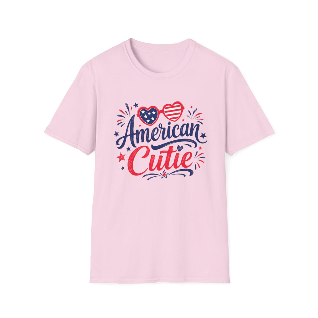 American Cutie T-Shirt | Patriotic Heart Sunglasses Graphic Tee, Fourth Of July Stars Fireworks Top