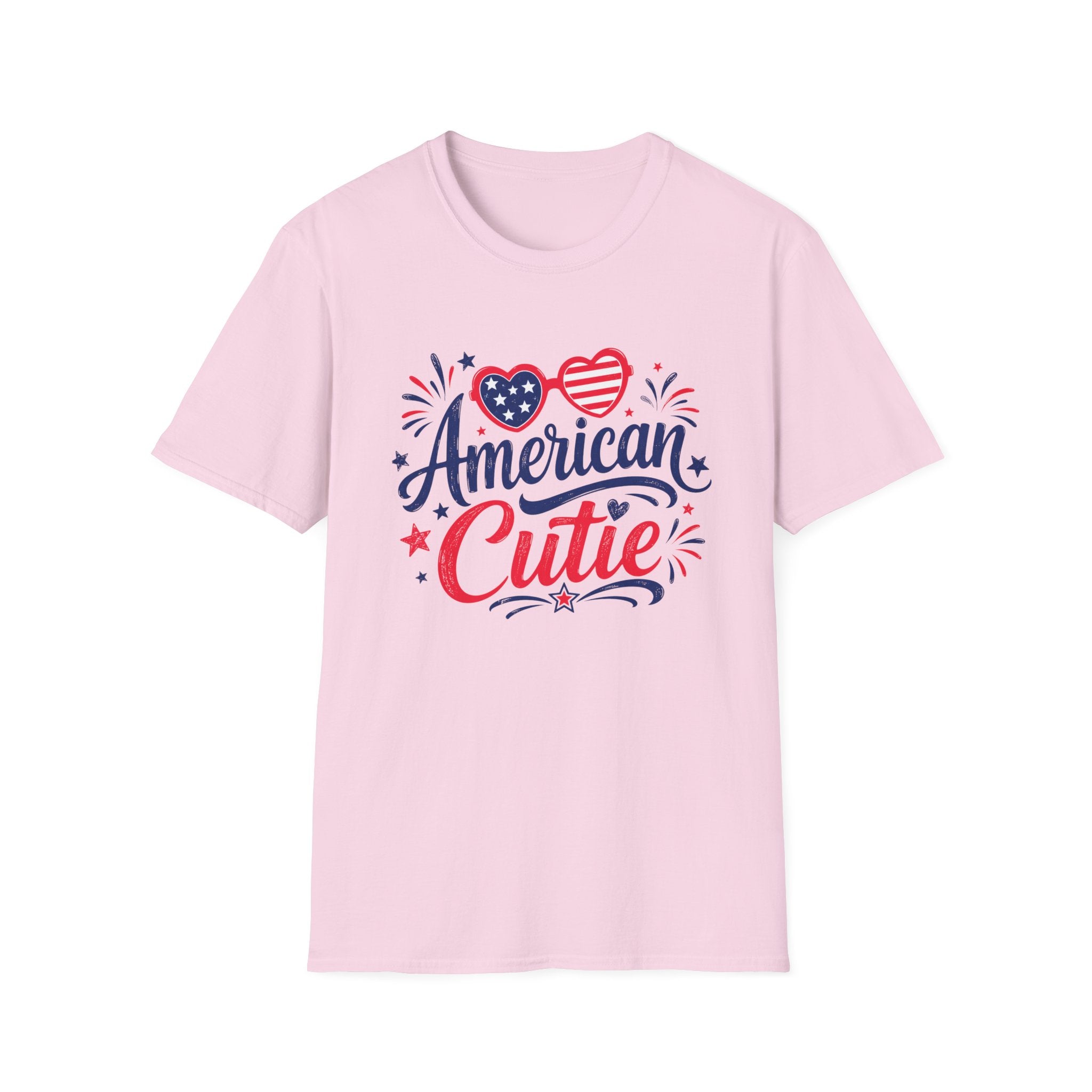 American Cutie T-Shirt | Patriotic Heart Sunglasses Graphic Tee, Fourth Of July Stars Fireworks Top