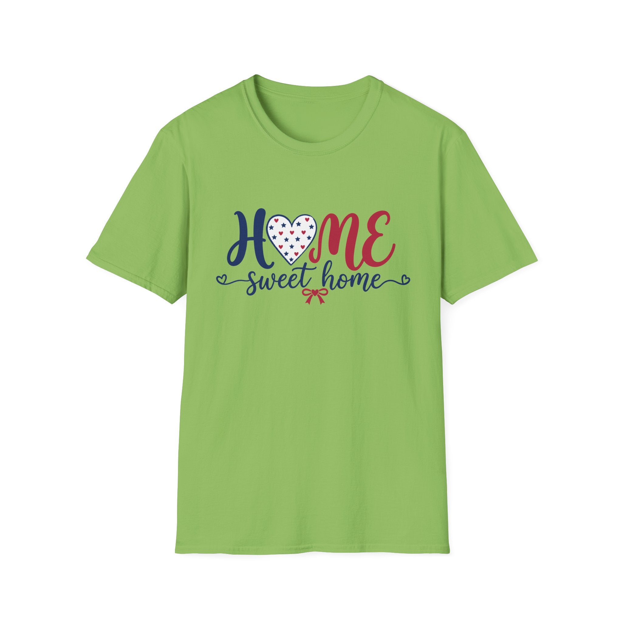 Patriotic Home Sweet Graphic Tee - 4th of July Heart Bow T-Shirt USA Flag Top Red White Blue Coquette
