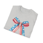 Coquette Patriotic Bow Shirt, 4th of July Women's T-Shirt, American Flag Bow Tee, USA Watercolor Bow, Stars and Stripes Shirt, Independence Day Gift