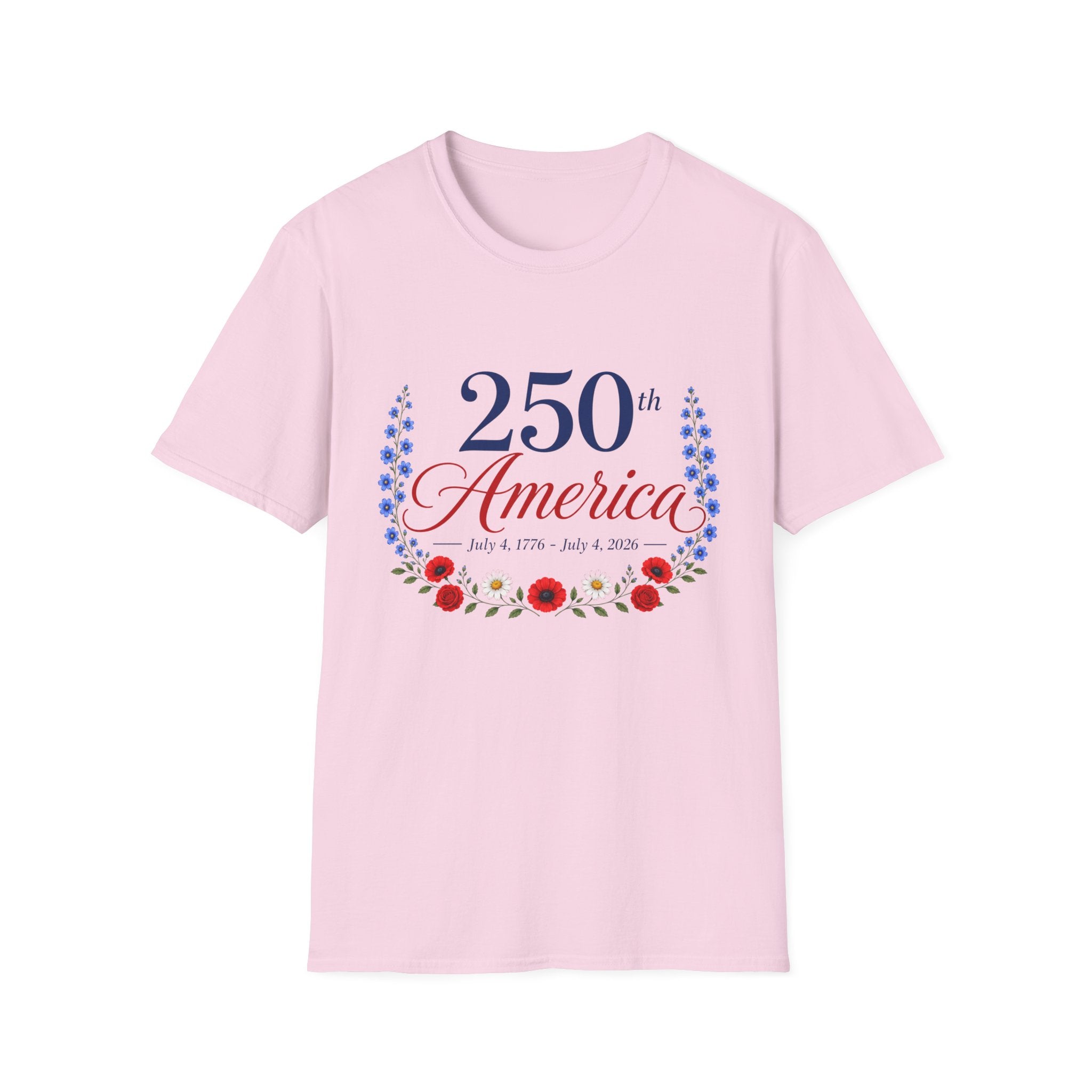 250th America Floral T-Shirt, July 4 1776 2026 Anniversary Tee, Patriotic Flower Shirt, America 250th Birthday Gift, Cottagecore 4th of July Tee