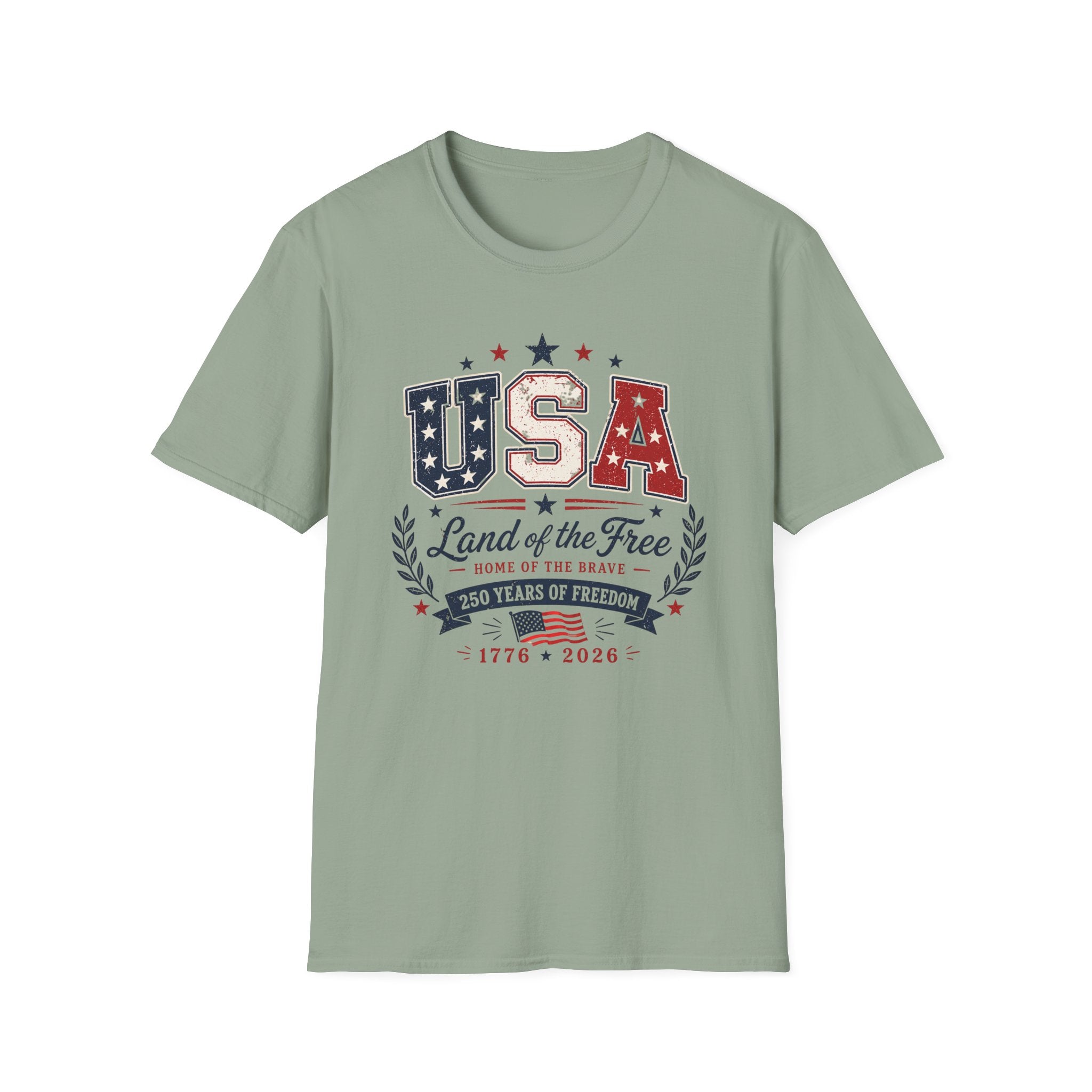 Land of the Free Home of the Brave 250 Years Shirt, 4th of July, Bold, Distressed USA Varsity 1776 2026 Tee, Classic Patriotic Banner America Anniversary T-Shirt, Gift