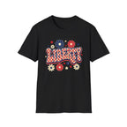 Liberty Retro USA Tee, Vintage Red White Blue Shirt, Patriotic Floral Graphic Top, Fourth of July Celebration Outfit Unisex Softstyle T-Shirt