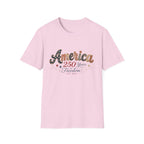 America 250 Years of Freedom Patchwork Shirt, Retro Patriotic Script Tee 1776 2026, 4th of July Vintage Americana T-Shirt, Gingham Stars Scrollwork Anniversary