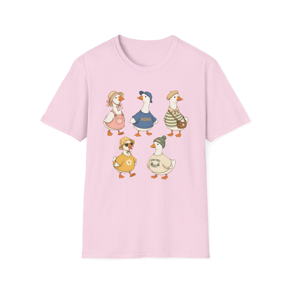 Cute Vintage Farm Ducks Graphic T-Shirt — Whimsical "Honk" Goose Family Tee