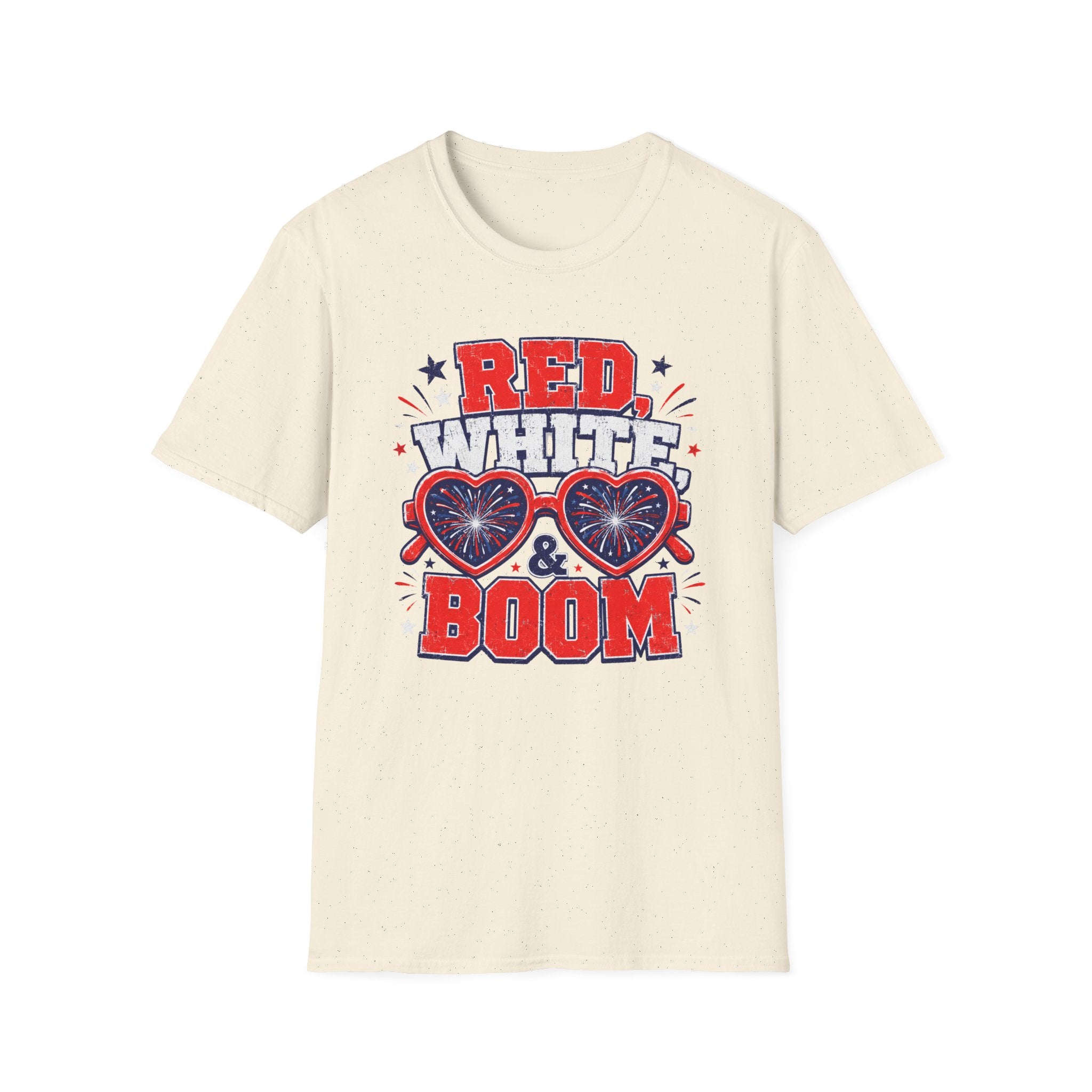 Red White Boom Sunglasses Shirt, Funny Patriotic Heart Glasses Firework Tee, 4th of July Pun Party T-Shirt, Retro Boom America Celebration Gift