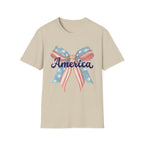 America Bow Patriotic T-Shirt, Coquette Fourth of July Graphic Tee, Vintage Americana Ribbon Shirt, Cute USA Holiday Apparel, Soft Girl Patriotic Outfit