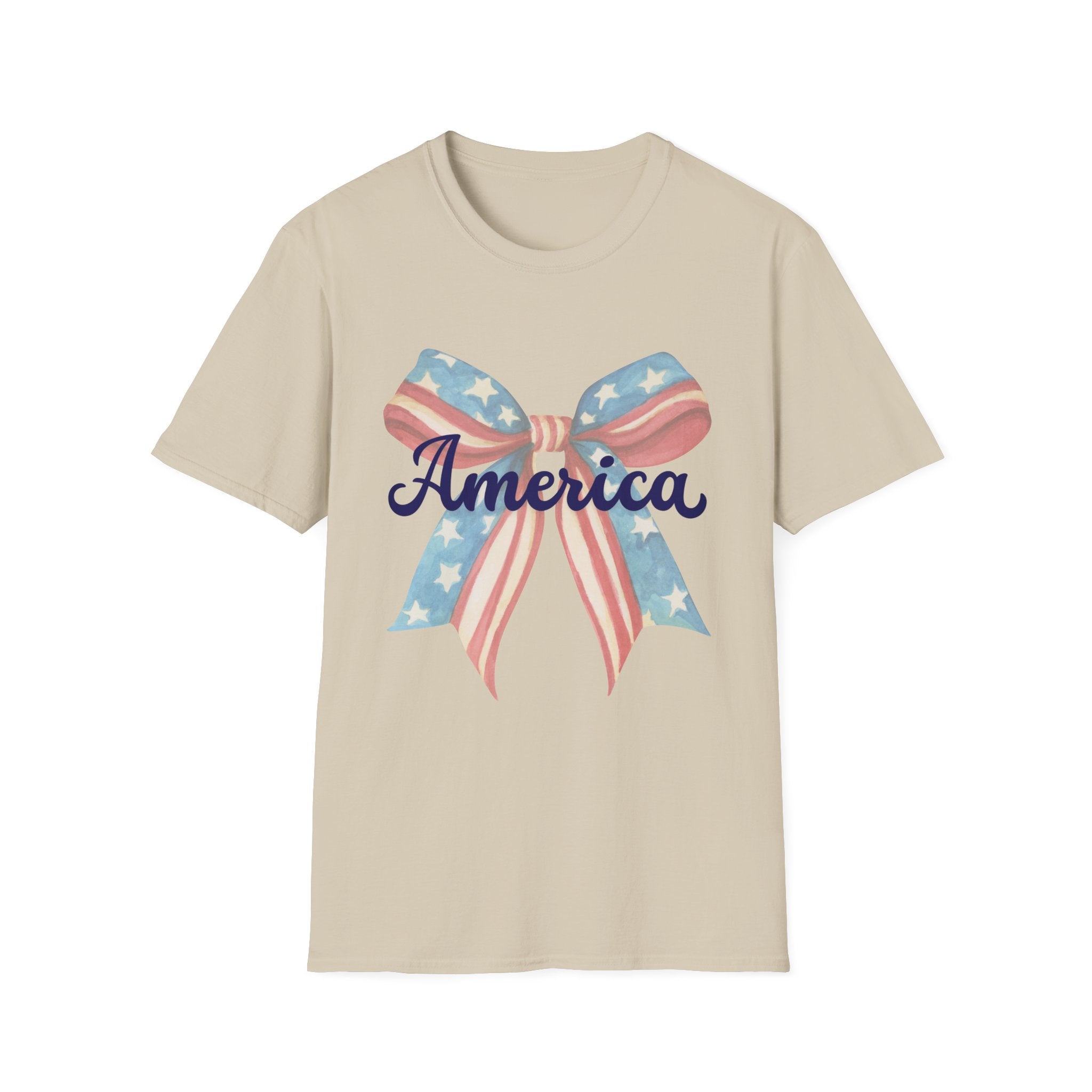 America Bow Patriotic T-Shirt, Coquette Fourth of July Graphic Tee, Vintage Americana Ribbon Shirt, Cute USA Holiday Apparel, Soft Girl Patriotic Outfit