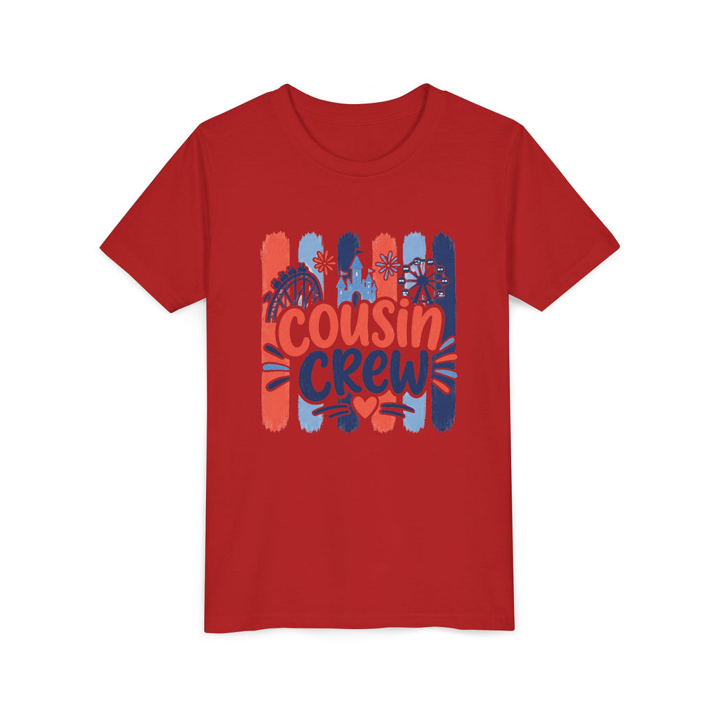 Cousin Crew Patriotic Tee, Red White Blue Brushstroke Shirt, Fun USA Family Graphic Top, Fourth of July Celebration Outfit Youth Short Sleeve Tee