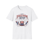 Let Freedom Ring T-Shirt | Patriotic Uncle Sam Hat Graphic Tee, Fourth Of July Charcoal Fireworks Top
