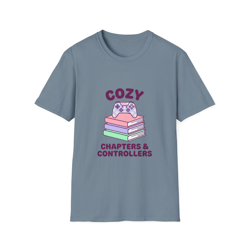 Cozy Chapters & Controllers T-Shirt — Gamer & Booklover Graphic Tee