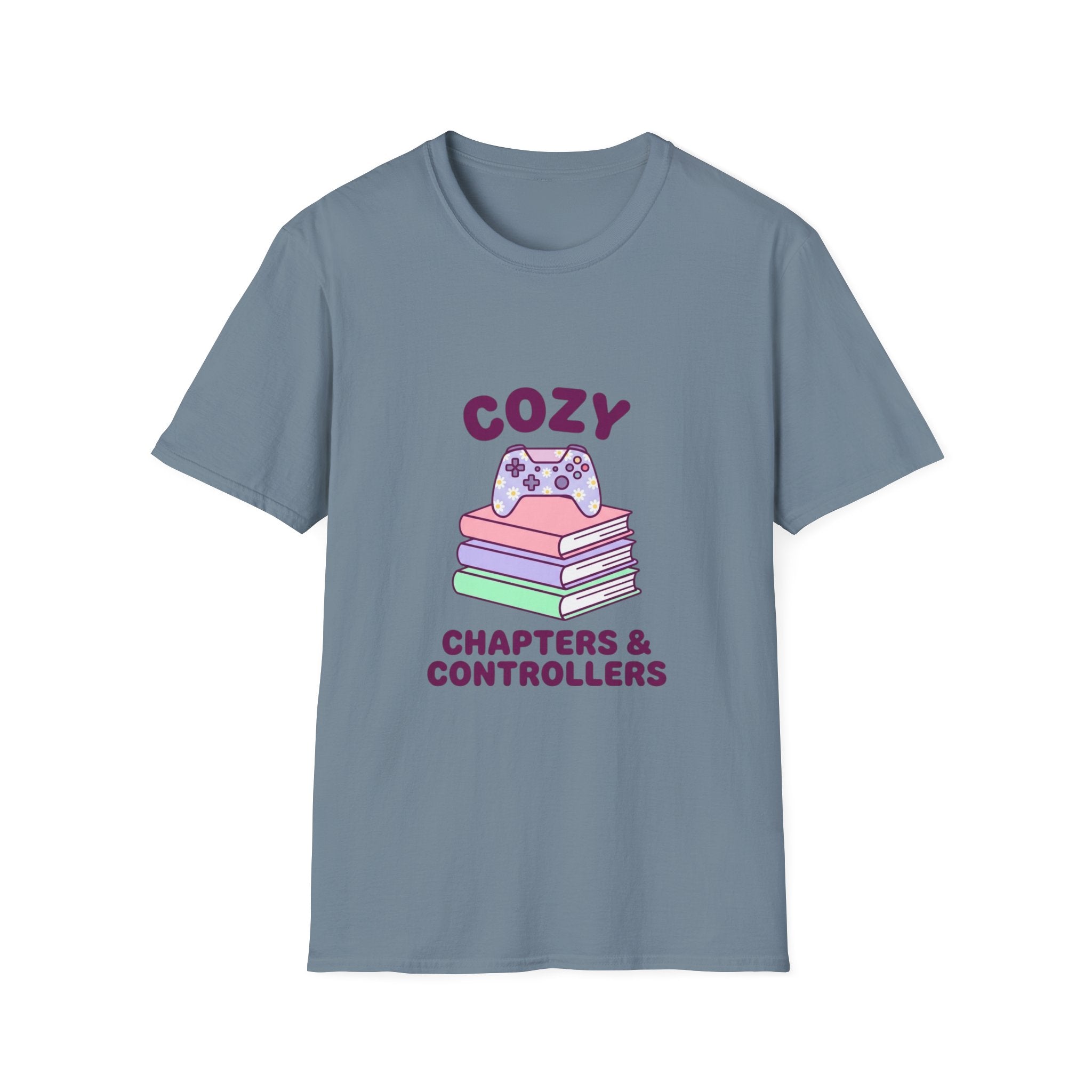 Cozy Chapters & Controllers T-Shirt — Gamer & Booklover Graphic Tee